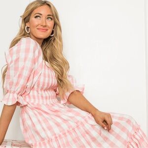 Ivy City Co Pink and White Ruffled Tiered Sundress